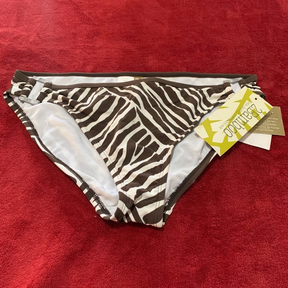 NEW Womens 2Bamboo Bikini Bottoms Size S Brown Zebra Print Swimwear